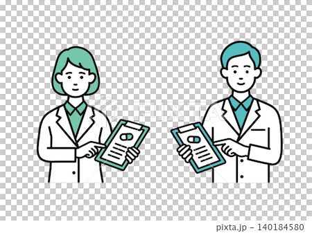 薬の説明をする男女の薬剤師 薬の説明をする男女の薬剤師 140184580