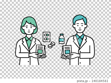 薬を紹介する男女の薬剤師 薬を紹介する男女の薬剤師 140184581