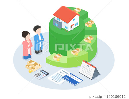 マイホーム購入に向けた住宅ローン計画について考える夫婦 マイホーム購入に向けた住宅ローン計画について考える夫婦 140186012