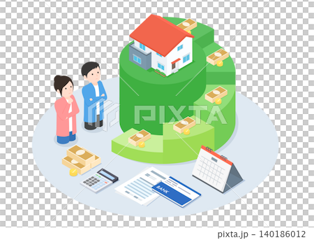 マイホーム購入に向けた住宅ローン計画について考える夫婦 マイホーム購入に向けた住宅ローン計画について考える夫婦 140186012