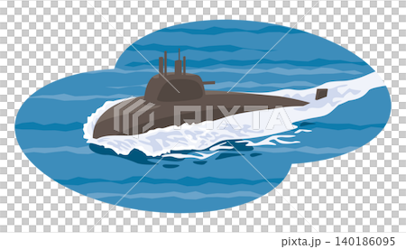 An image illustration of a submarine sailing on the sea. An image illustration of a submarine sailing on the sea. 140186095