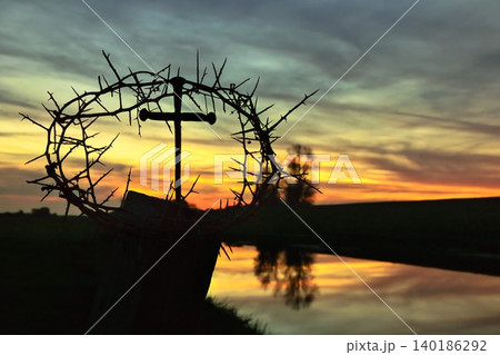 Sunset Nails Cross and Crown of Thorns Reflection Sunset Nails Cross and Crown of Thorns Reflection 140186292