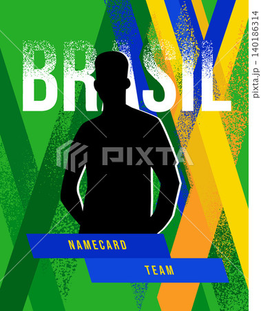Brazil Soccer Trading Card Template with Dynamic Athlete Silhouette Vector Design 140186314