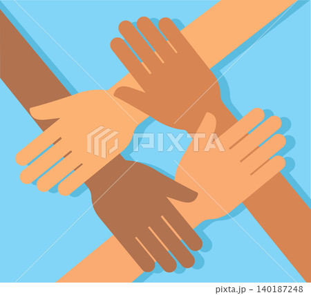 Four Diverse Hands Stacked Together in Teamwork and Unity Four Diverse Hands Stacked Together in Teamwork and Unity 140187248
