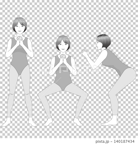 女子做深蹲（附輪廓線） 140187434