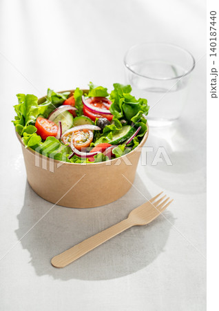Healthy lunch salad in eco-friendly, recyclable packaging Healthy lunch salad in eco-friendly, recyclable packaging 140187440