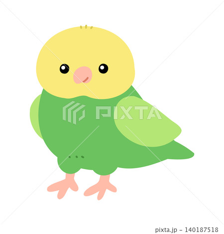 綺麗なグリーンの体をしたかわいいセキセイインコのイラスト ベクター 140187518
