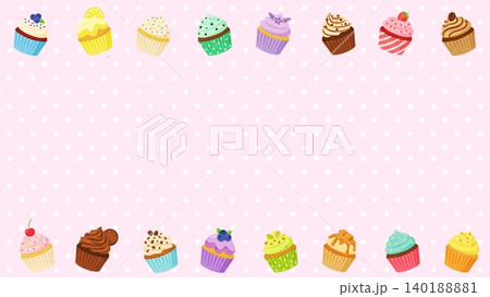 カラフルなカップケーキのかわいいフレーム背景 140188881