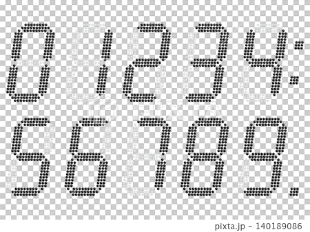 Digital black italicized numbers in the style of an electronic display board Digital black italicized numbers in the style of an electronic display board 140189086