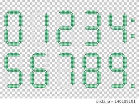 電子顯示器風格的綠色數字 電子顯示器風格的綠色數字 140189101