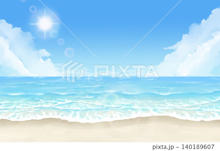 夏の海と青空と砂浜の背景イラスト 140189607