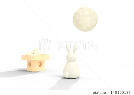 満月を眺める白うさぎと月見団子の3Dイラスト 透明背景 満月を眺める白うさぎと月見団子の3Dイラスト 透明背景 140190187