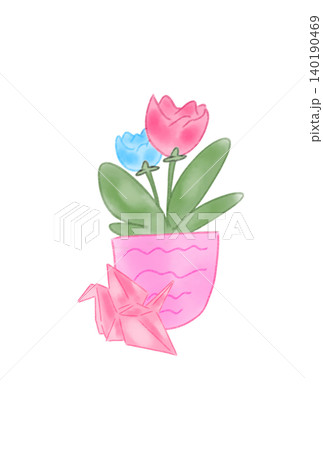 折り鶴の付いた花 折り鶴の付いた花 140190469