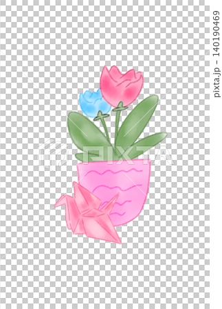 一朵花,上面畫著一隻摺紙鶴 一朵花,上面畫著一隻摺紙鶴 140190469
