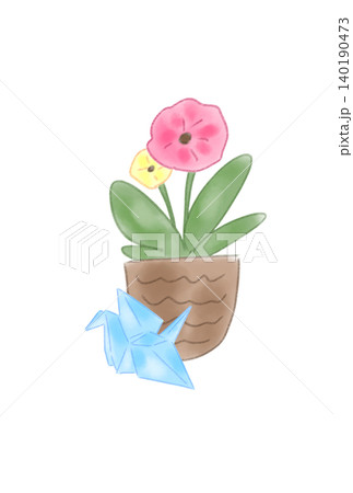折り鶴の付いた花 140190473