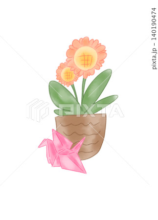 折り鶴の付いた花 140190474