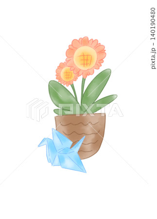 折り鶴の付いた花 140190480