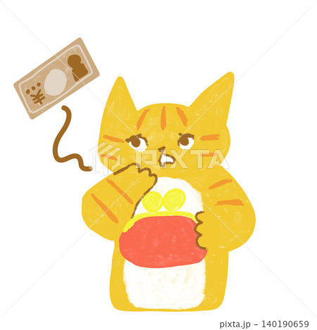 財布のお金がなくなって困っている茶トラ猫 かわいい猫のイラスト 財布のお金がなくなって困っている茶トラ猫 かわいい猫のイラスト 140190659