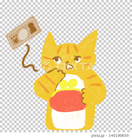 財布のお金がなくなって困っている茶トラ猫 かわいい猫のイラスト 財布のお金がなくなって困っている茶トラ猫 かわいい猫のイラスト 140190659