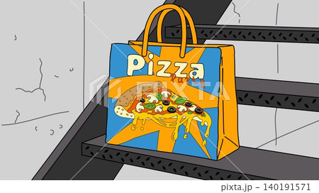 Colorful Pizzeria Paper Bag with Pizza Graphic 140191571