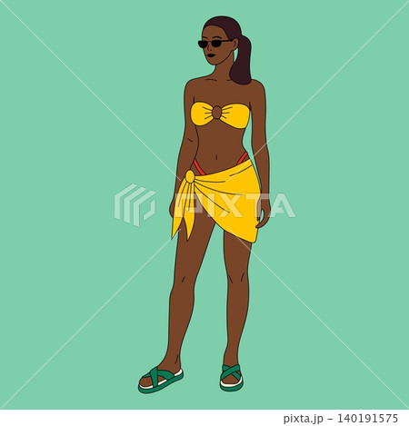 Summer Beach Fashion Woman in Yellow Swimwear Summer Beach Fashion Woman in Yellow Swimwear 140191575