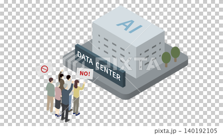 日本居民抗議興建大型人工智慧資料中心(等距插圖) 日本居民抗議興建大型人工智慧資料中心(等距插圖) 140192105