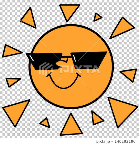 A pop art illustration of the sun wearing sunglasses. A pop art illustration of the sun wearing sunglasses. 140192196