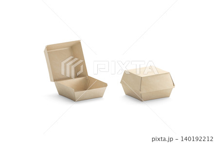 Blank opened and closed craft burger box mockup png, transparent background, 3d rendering. Empty brown boxed mock up cut out. Clear pasteboard portable container for cafe branding template. Blank opened and closed craft burger box mockup png, transparent background, 3d rendering. Empty brown boxed mock up cut out. Clear pasteboard portable container for cafe branding template. 140192212