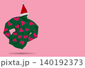 Creative Christmas concept with green knitted turtleneck sweater and red Santa hat floating in air on pink background, copy space. 140192373