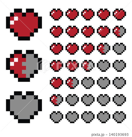 Retro Pixel Art Four and a Half Hearts Health Bar Graphic 140193693
