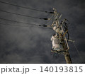 夜空に伸びる電柱と電線の静寂なシルエット風景 140193815