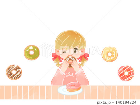 かわいいドーナツを食べる女の子　長袖 140194224