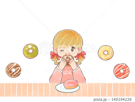 かわいいドーナツを食べる女の子 長袖 かわいいドーナツを食べる女の子 長袖 140194226