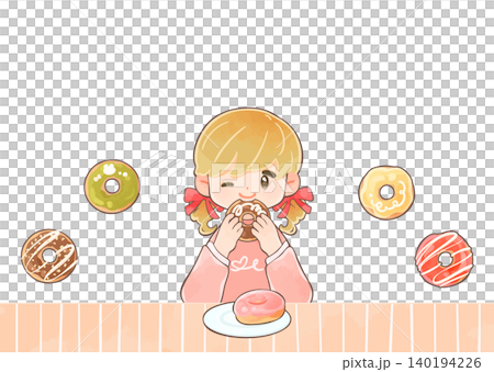 かわいいドーナツを食べる女の子 長袖 かわいいドーナツを食べる女の子 長袖 140194226