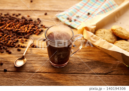 Coffee with cookies biscuits homemade vintage wood Coffee with cookies biscuits homemade vintage wood 140194306