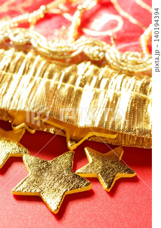 Christmas golden decoration with gold star Christmas golden decoration with gold star 140194394