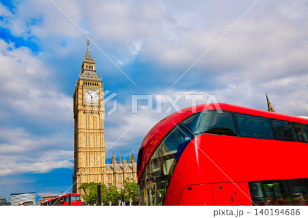 Big Ben Clock Tower with London Bus 140194686