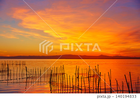 La Albufera lake sunset in El Saler of Valencia 140194833