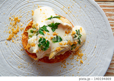 Fish mayonnaise and parsley crunchy tortilla Fish mayonnaise and parsley crunchy tortilla 140194869