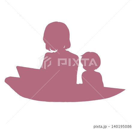 ノートパソコンを操作する女性 子供 シルエット ノートパソコンを操作する女性 子供 シルエット 140195086