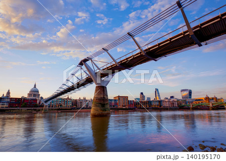 London Millennium bridge skyline UK London Millennium bridge skyline UK 140195170