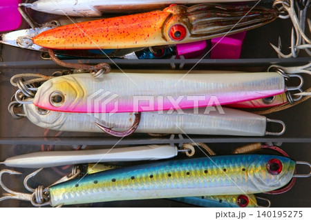 Colorful fishing saltwater fish lures box 140195275