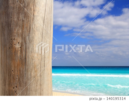 Caribbean tropical beach wood weathered pole 140195314