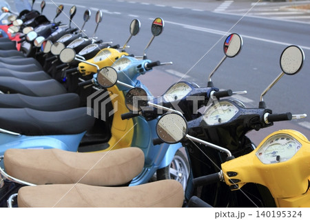 scooter mototbikes row many in rent store scooter mototbikes row many in rent store 140195324