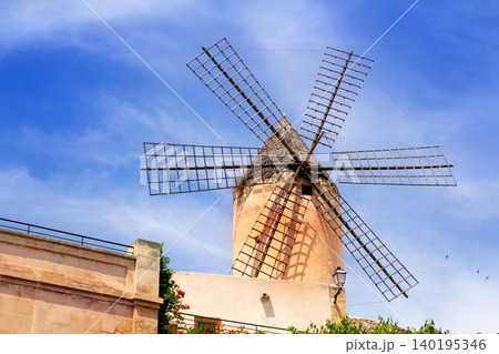 classic windmills from balearics in Palma de Majorca classic windmills from balearics in Palma de Majorca 140195346