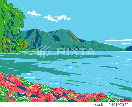 Lake Lugano in Switzerland WPA Ukiyo-e Poster Art Lake Lugano in Switzerland WPA Ukiyo-e Poster Art 140195382