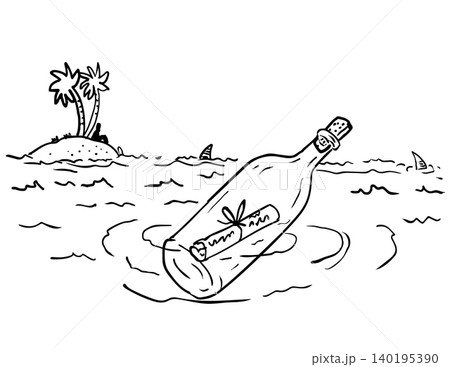 Message in a Bottle at Sea Drawing Message in a Bottle at Sea Drawing 140195390