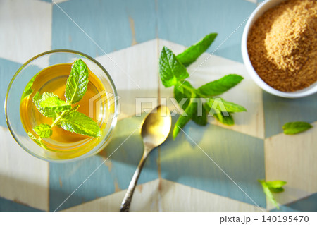 green tea with mint Moroccan style green tea with mint Moroccan style 140195470