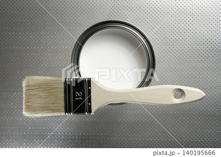 Painter brush and white paint tin Painter brush and white paint tin 140195666