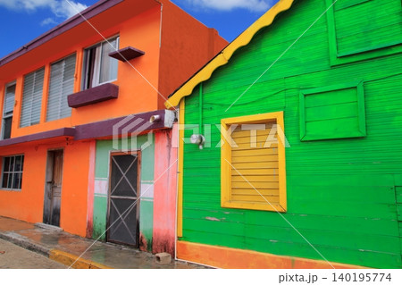 colorful Caribbean houses tropical Isla Mujeres 140195774